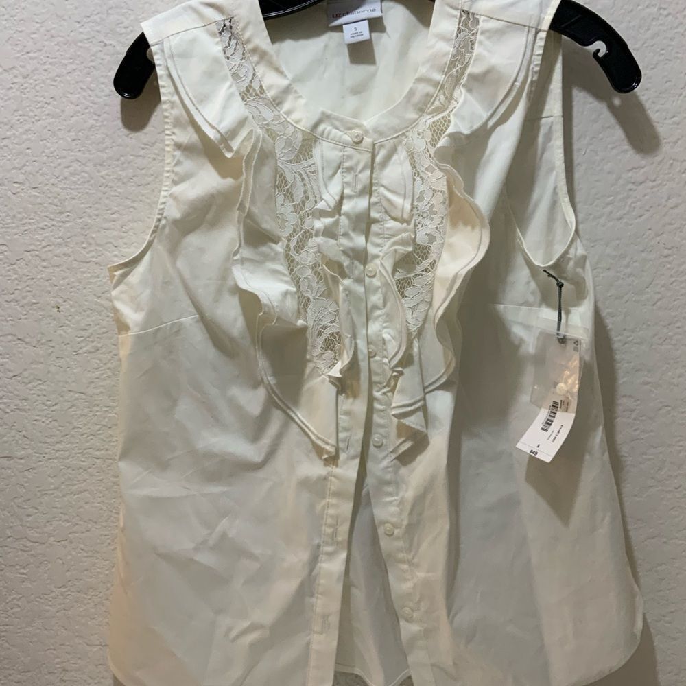 Liz Claiborne White front lace Ruffle Sleeveless Top - Size S NWT - Picture 2 of 7